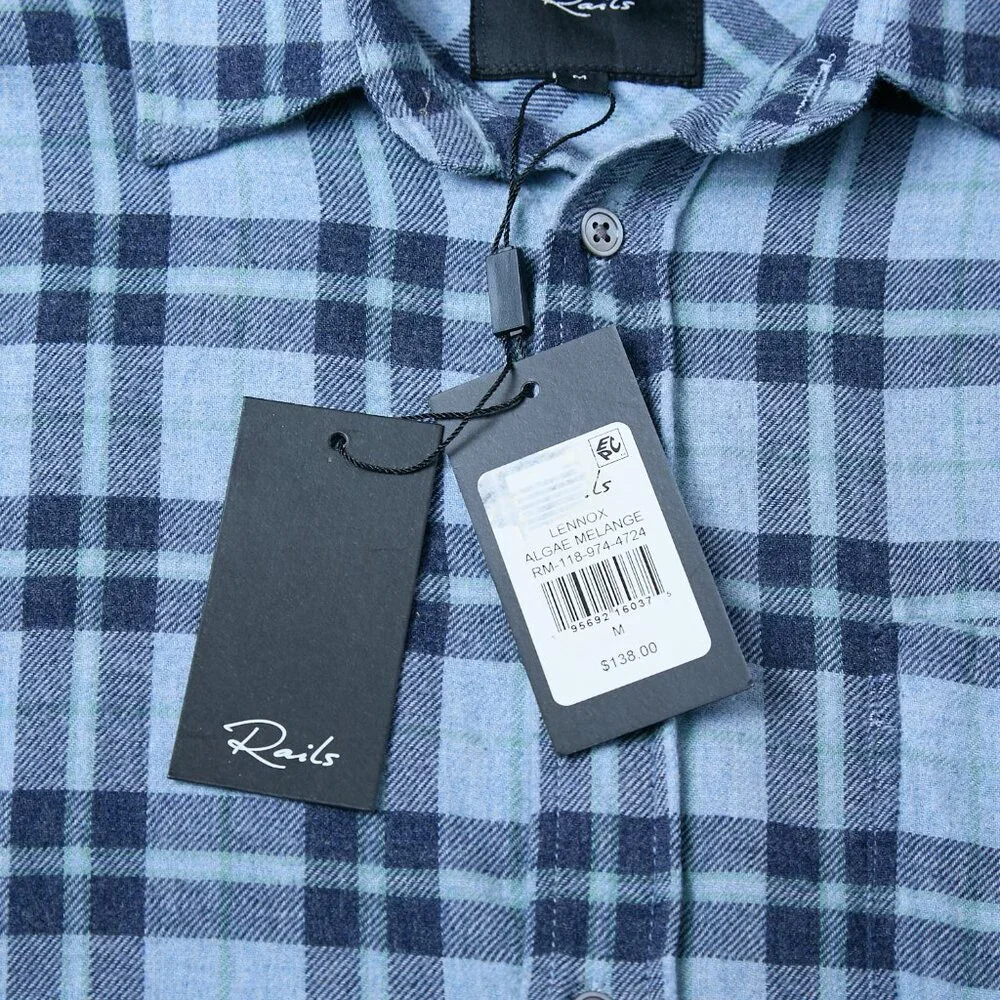 Rails Lennox Plaid Flannel Button Down Shirt Algae Melange Blue Medium NWT